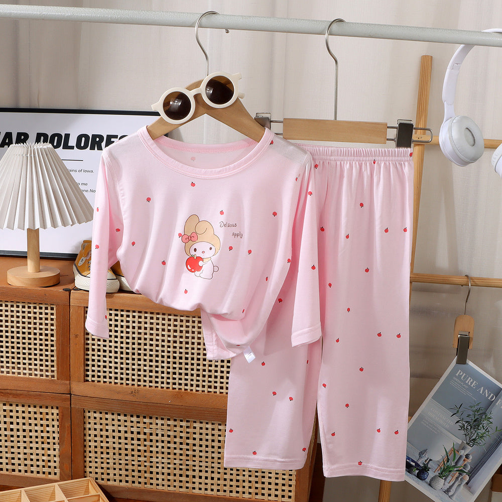 a type kids home clothes for boys and girls cartoon thin pajamas modal air-conditioning clothes openable short sleeves