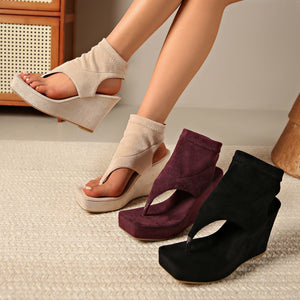 Square toe thong wedge sandals -  summer new arrivals - platform, european & american style, suede, plus size, export quality, roman sandals for women