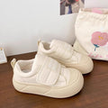 Creamy white chunky sole sneakers - women's adorable & chic autumn new arrivals - unique velcro closure, round toe, bread-shaped shoes, student canvas sneakers