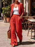 Retro rice apricot linen suit lapel casual small suit high waist pleated loose pantselegantsuit