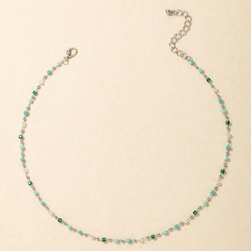 European and american cross-border hot-selling jewelry: minimalist, fresh, green beaded square & round bead necklace - fashion jewelry choker - geometric design