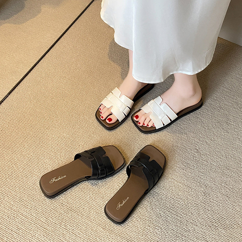 French flats internet celebrity square toe fashioneasiest for match one-line slippers new arrival summer style fairy braided outwear sandals women
