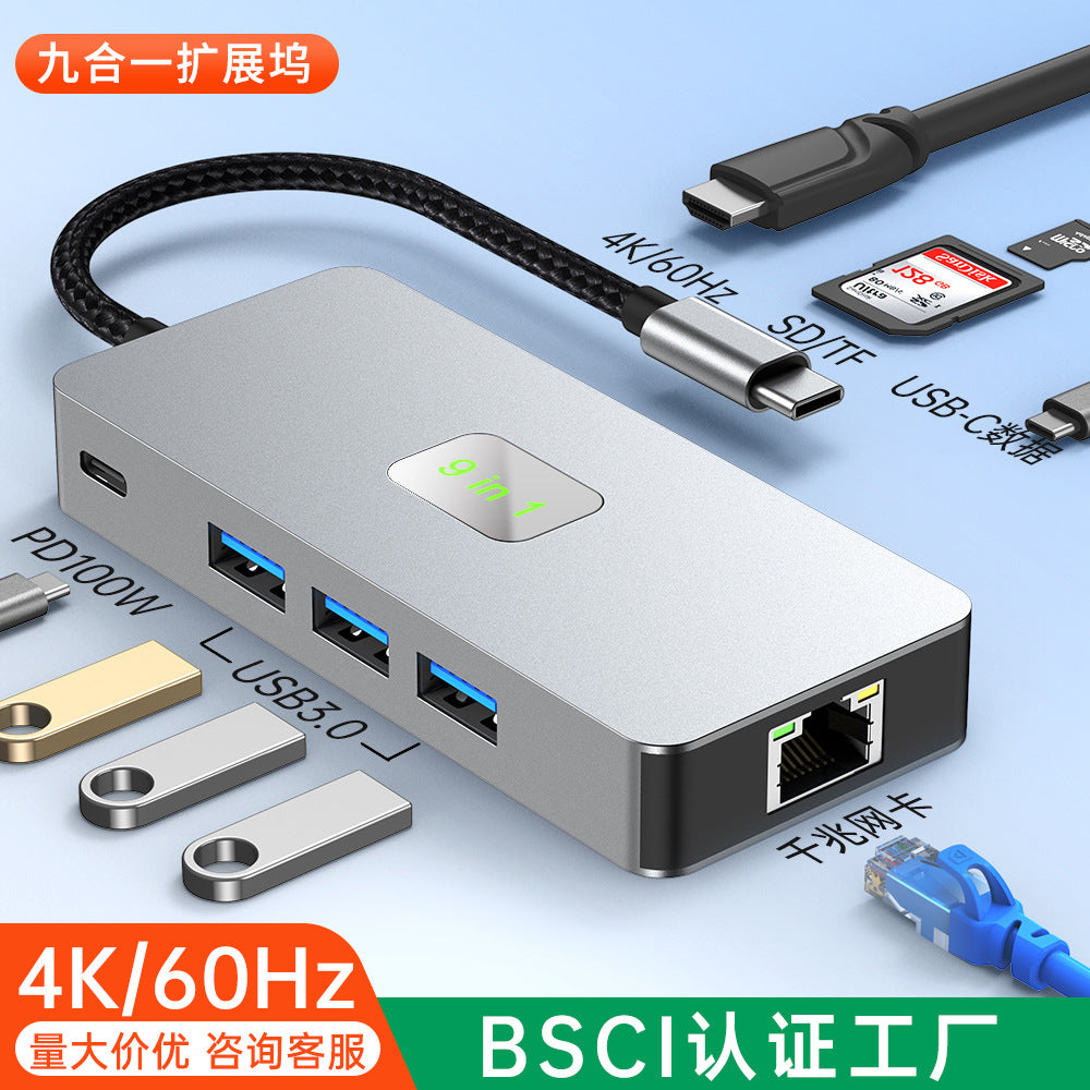 high-definition 4k60h hub 9-in-1 usb expander multi-interface notebook type-c docking station