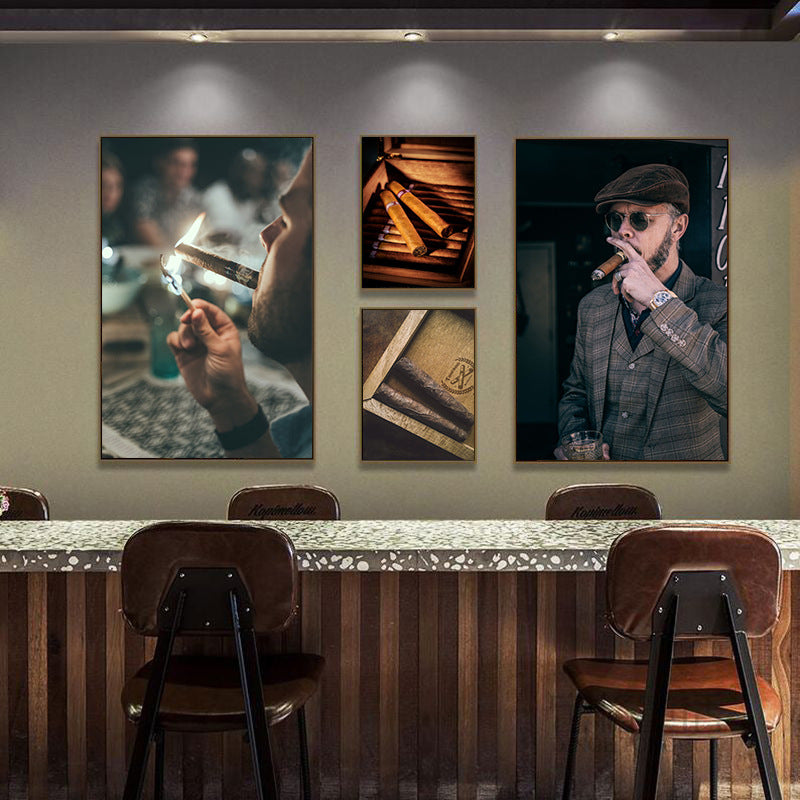 Cigar painting American bar high-end club nightclub box wall decoration painting whiskey winery beautiful woman mural