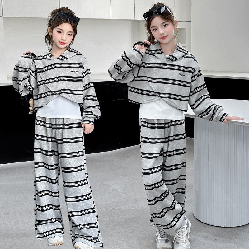 Girls' sweatshirt - spring/autumn  new collection - stylish and trendy autumn outfit for kids - big kids' spring three-piece set - pullover long sleeve top