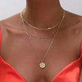 Wholesale alloy round pendant necklaces - european & american style, rhinestone embellished, unique round disc design, long layered necklace, choker