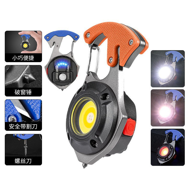 Cross-border portable mini multi-function keychain light repair light outdoor camping charging flashlight cob work, light