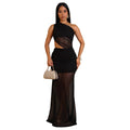 C7515 cross-border   fashion women's sexy one-shoulder see-through mesh backless dress
