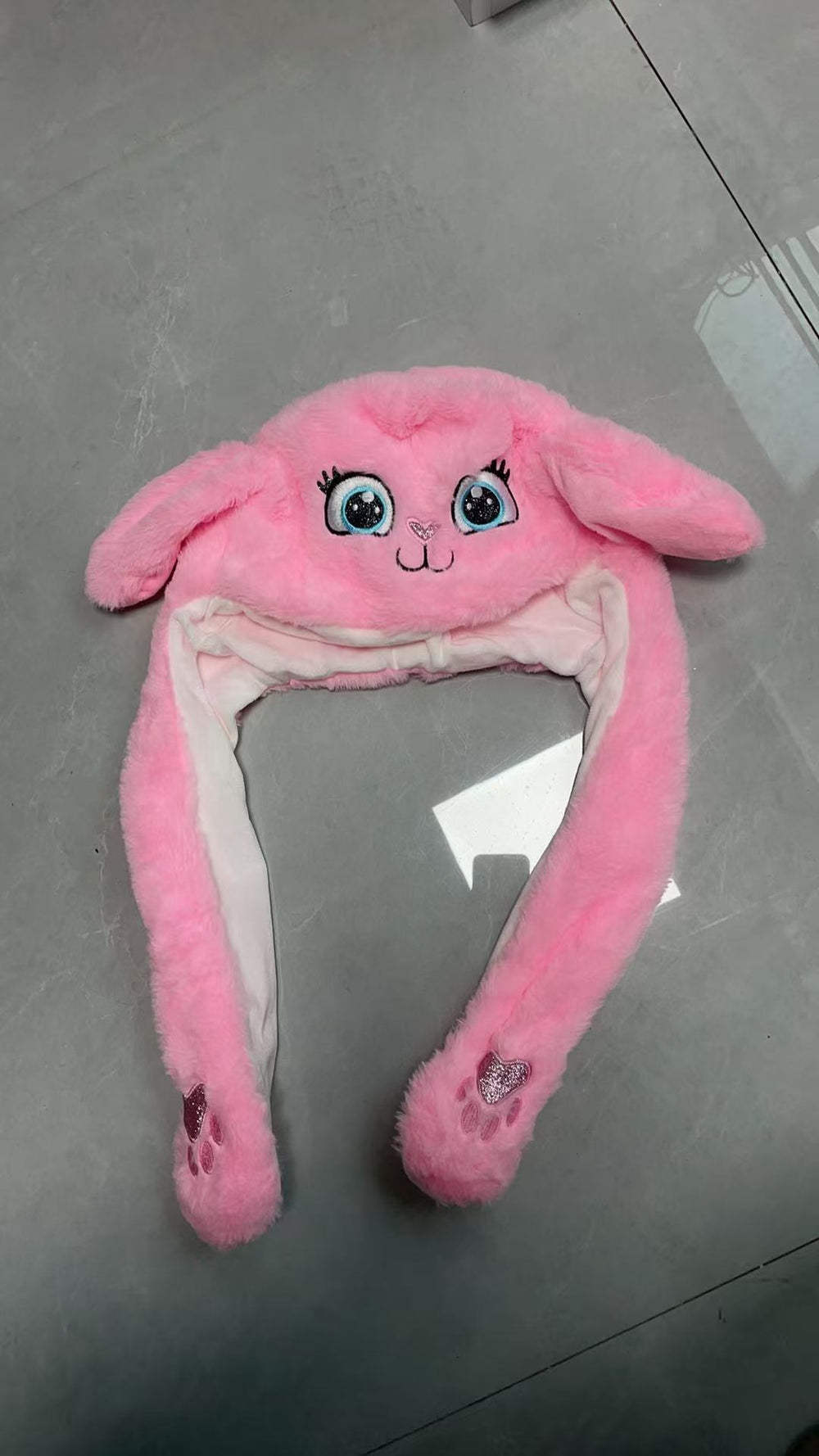 Tiktok viral cute plush bunny hat - squeeze the ears to make them move! light-up airbag beanie for warmth and cold protection