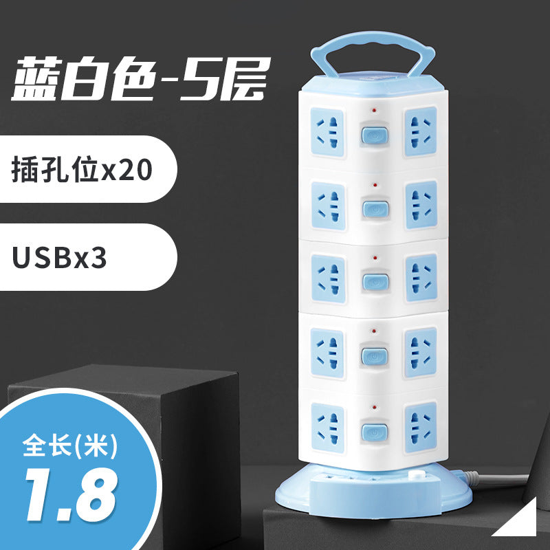 Smart vertical socket panel multi-hole multi-function with usb charging tower type plug strip for home power strip wiring board