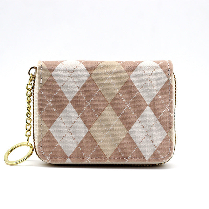 Plaid color matching organ card bag female Korean version contrasting color wallet multi-card ID bag card holder student change bag