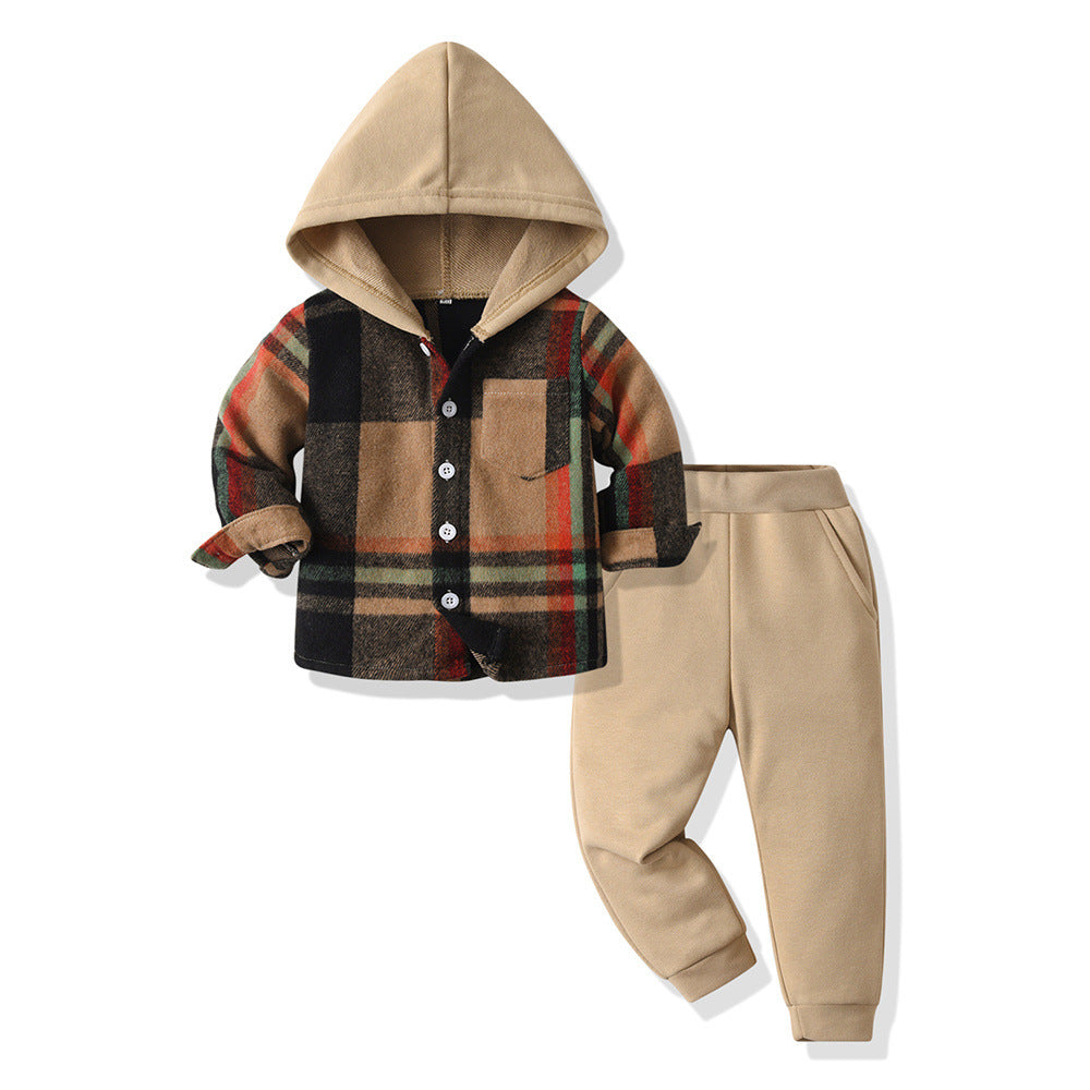 children's clothing spring & fallnew arrivalplaid hoodie boys and girlslong sleeves lapel lining suit boys plaidshirt