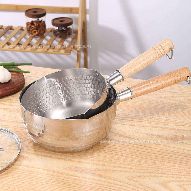 304 stainless steel flat-bottom japanese yukihira pan - non-stick, induction compatible, suitable for soups, milk, baby food, and deep frying