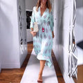 new european and american style women's casual printed v-neck long sleeve dress for cross-border e-commerce