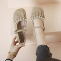 Plus sizefrench pearl mary jane shoes women springnew arrivalfairyplus sizesoft bottom ballet grandma flats