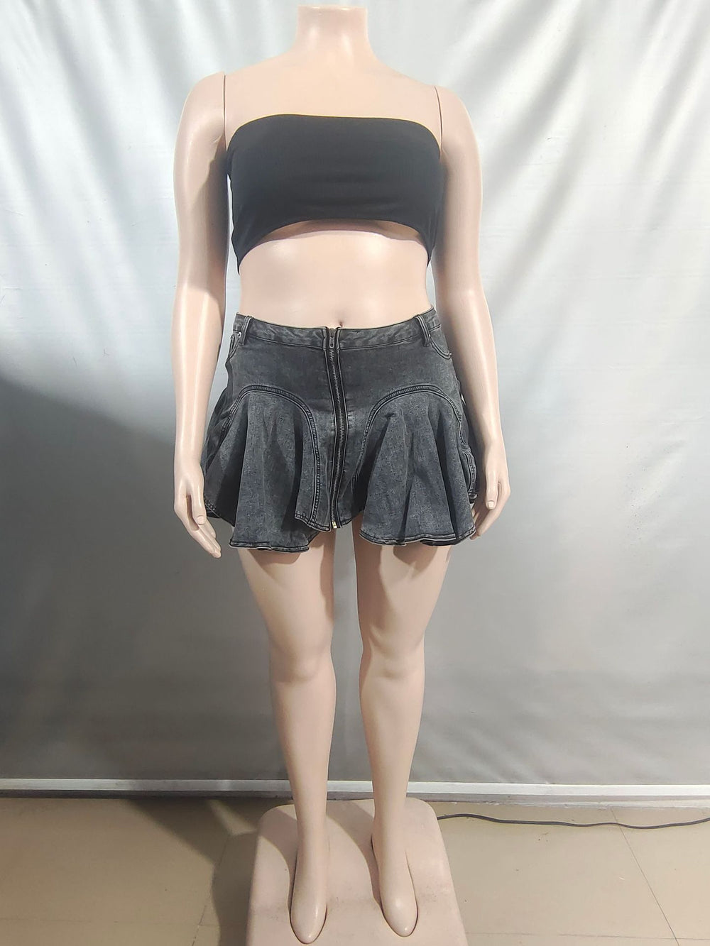 European and american style pleated denim skirt  cross-border women's clothing sexy hot girl high waist zipper lotus leaf skirt