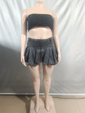 European and american style pleated denim skirt  cross-border women's clothing sexy hot girl high waist zipper lotus leaf skirt