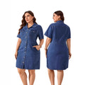 Fashion cross-border  plus size women's clothing  independent station lapel short-sleeved cardigan medium-length dress direct sales