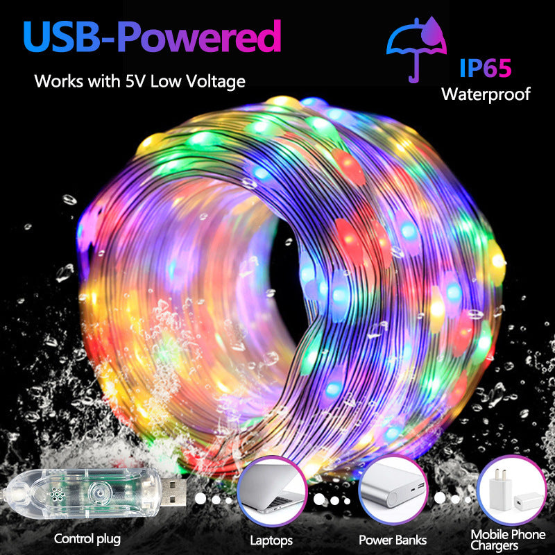USB Symphony Leather Line Light Voice-activated String Light Bluetooth APP Intelligent Point Control RGB Atmosphere Christmas Tree Christmas Light