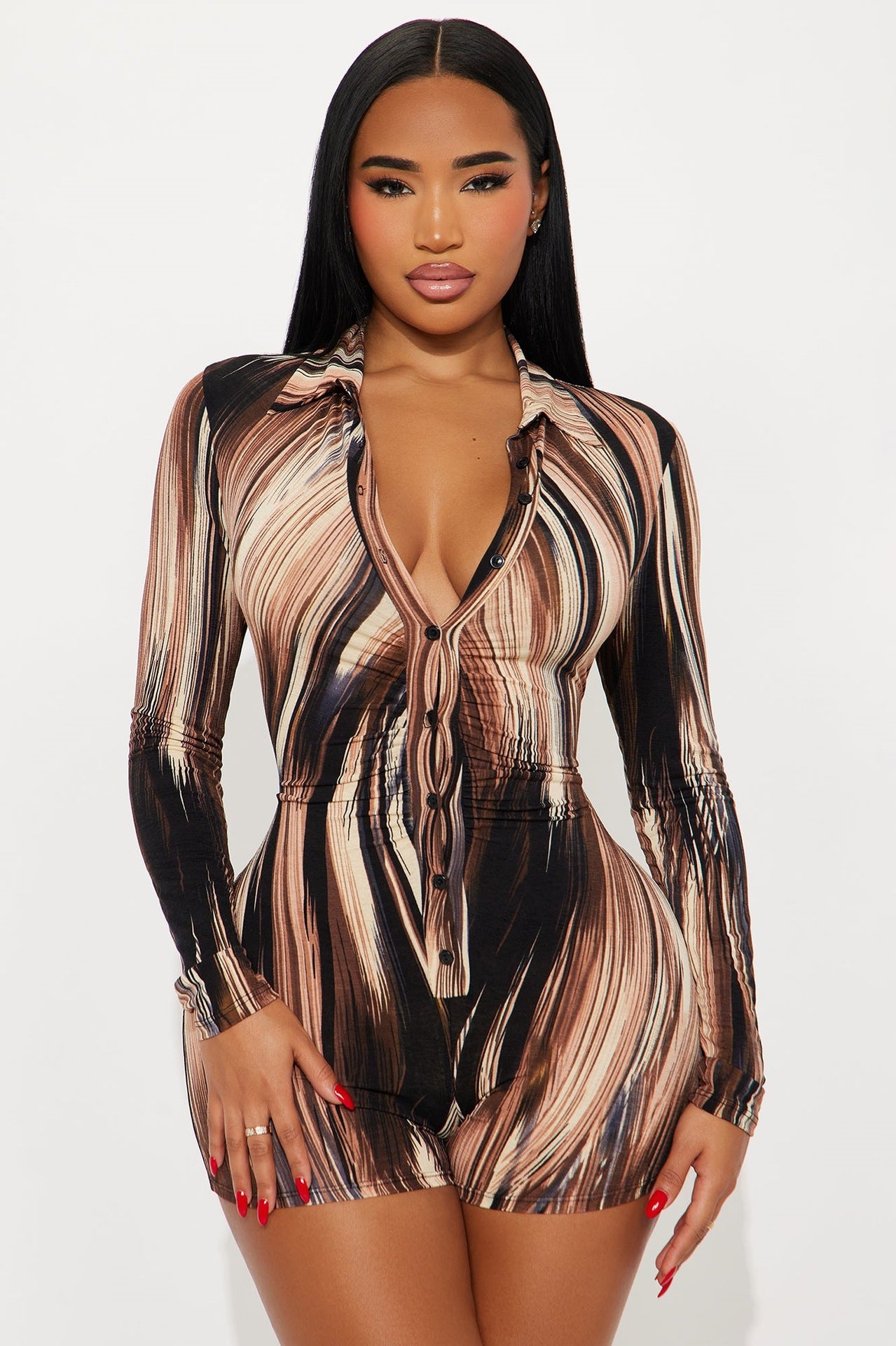 Europe, America 2025 autumn new mixed-color vertical pattern sexy slim-fit cardigan single-breasted women's onesie jumpsuit