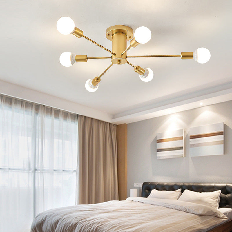 wholesale creative bedroom multi-head ceiling lamp scandinaviancasual iron art dining room living room study golden ceiling lamp