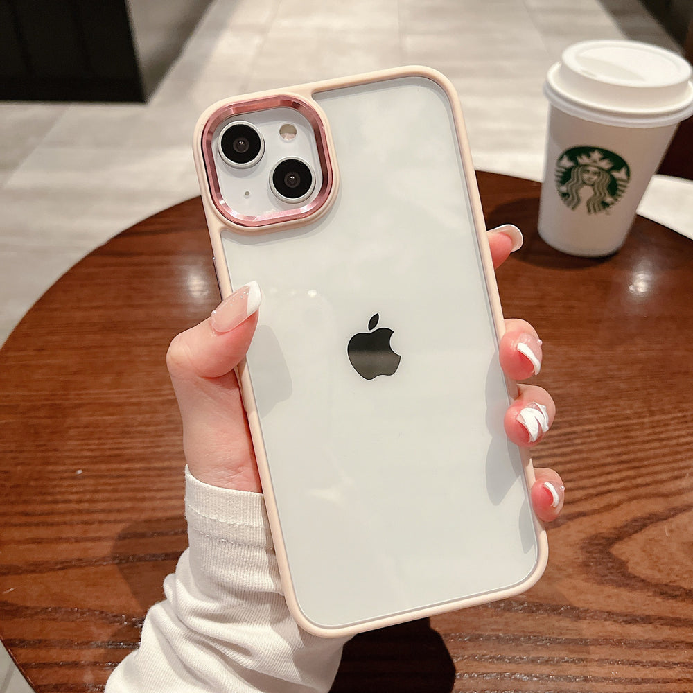 Suitable for iphone 17 air orange phone case, 15 apple 16 transparent hard case with gold shield metal lens ring, drop-proof
