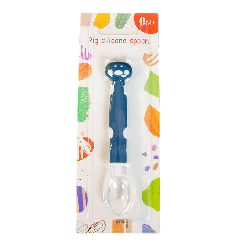 English card baby silicone spoon baby silicone feeding spoon food grade children's feeding tableware soft head spoon wholesale