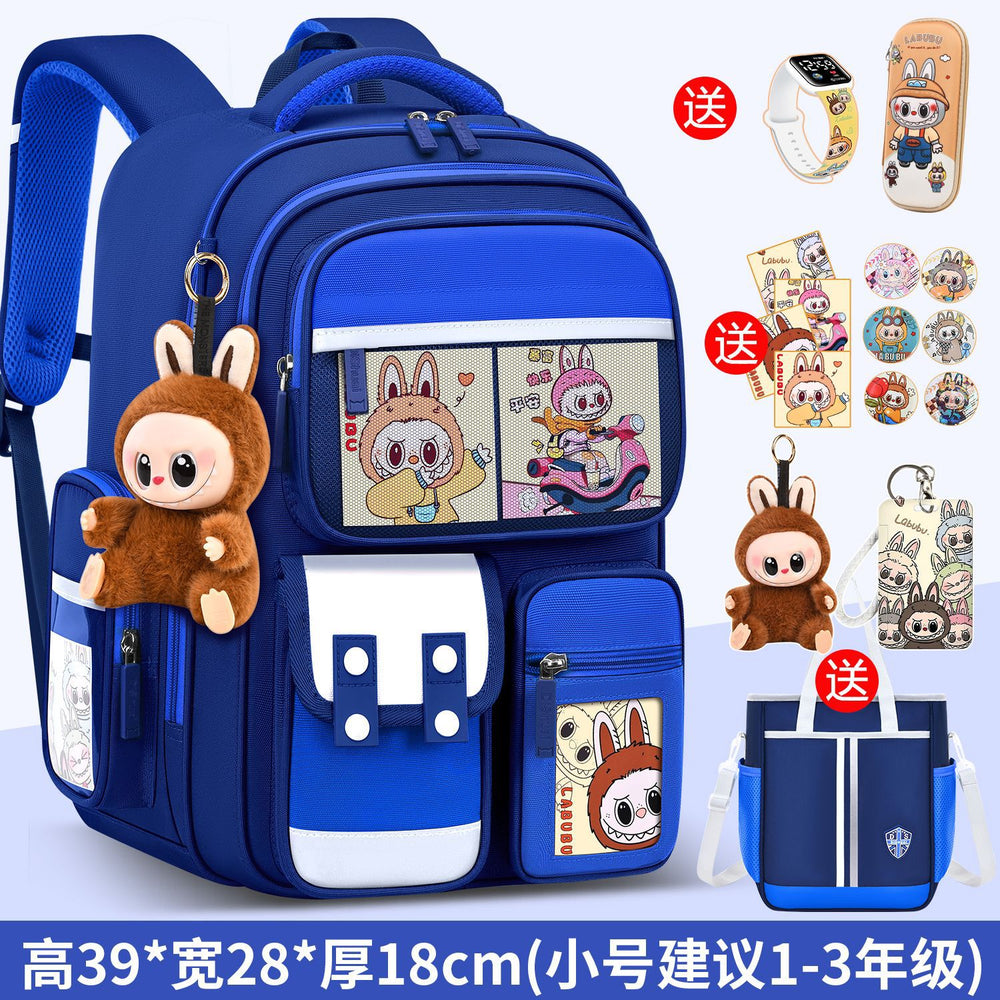 2026 new labubu backpack for girls, elementary school students grades 1-6, boys' lightweight kids' backpack, spine protection, and weight reduction