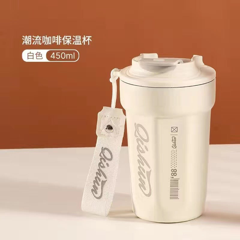 High-style 316 stainless steel insulated tumbler - dual-drink coffee mug, car-friendly ceramic liner, straw cup, minimalist gift cup