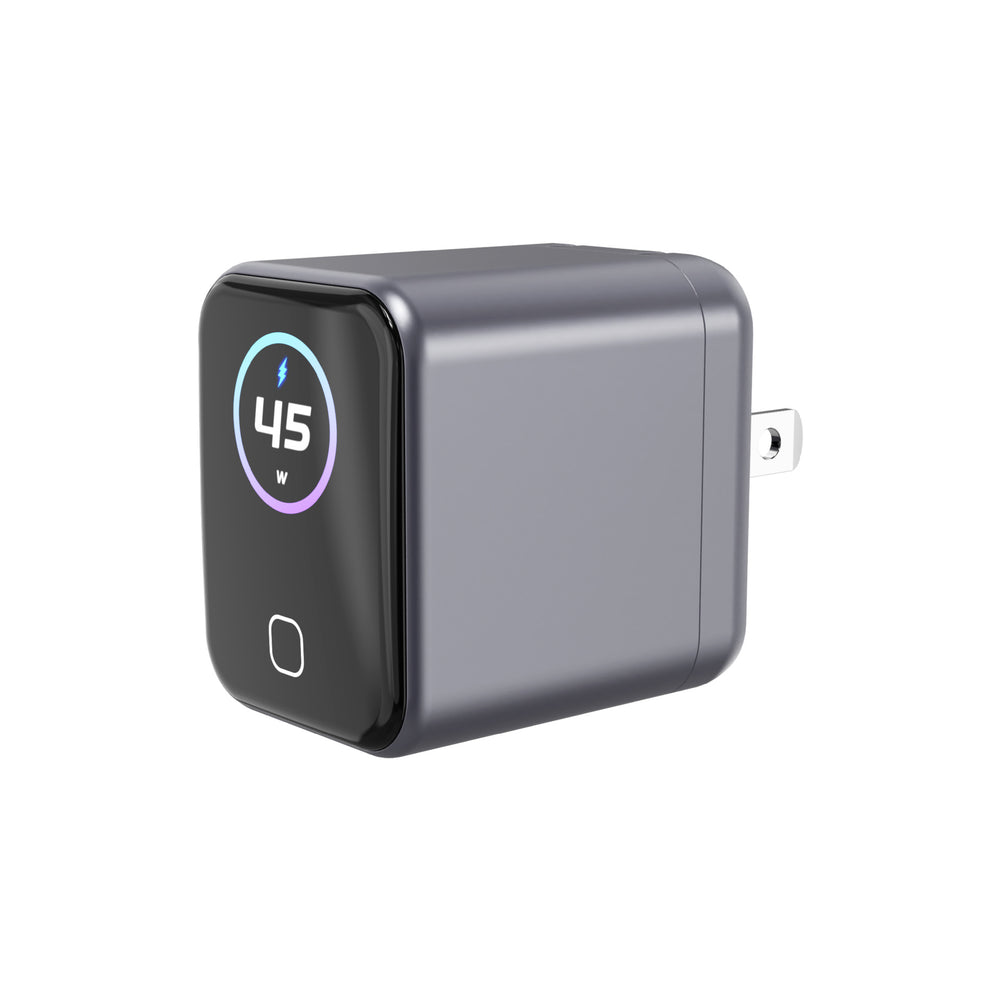 Custom 45w gan charger with ai smart display, foldable tft fast charging adapter for tablets and phones