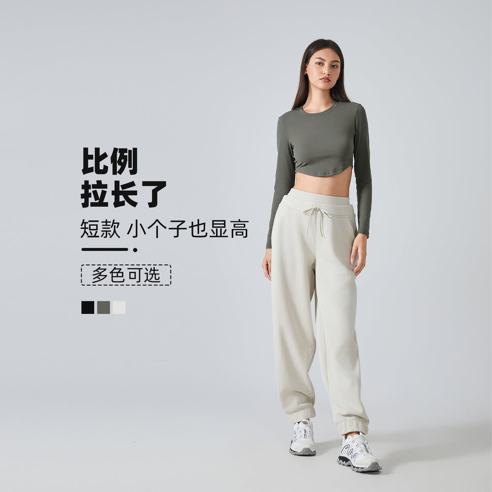 New women's yoga top: skin-friendly, barely-there feel, breathable fitness top, cropped, slim-fit, long-sleeve activewear (daw193)