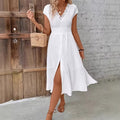 Fashion cross-border  exportspring & fallnew arrival women's fashioncasualv neck lace patchworkdress