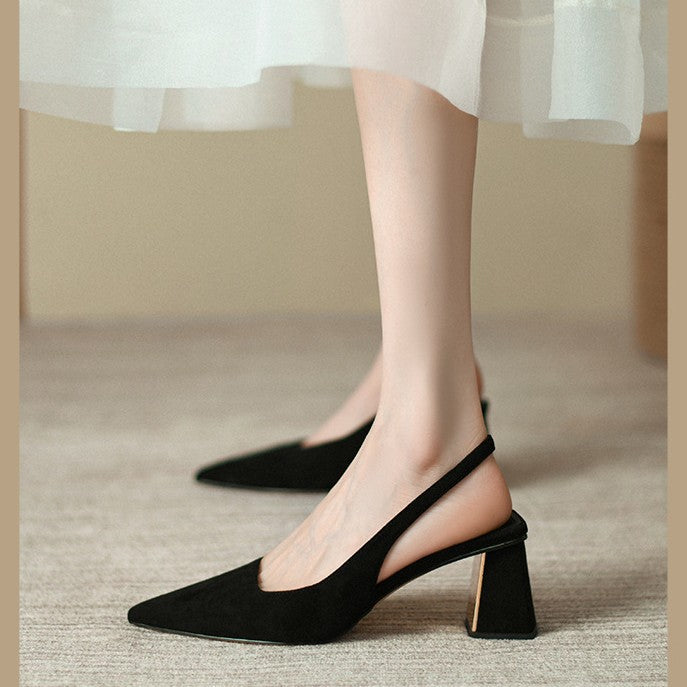 2025 summer new sexy fashion versatile pointed toe chunky heel sandals open side slip-on export high heel sandals for women