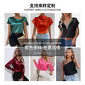 Summer v-neck satin dress - satin waist, low-cut, midi length - export  cross-border fashion women's clothing (european & american style)