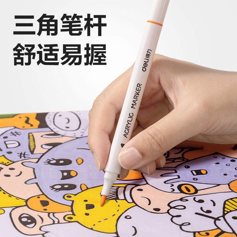 Deli 48-color washable acrylic marker triangle rod colorless stackable large-capacity marker acrylic