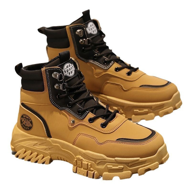 Men's spring 2025 new high-top work boots: trendy, versatile, thick-soled, height-increasing, outdoor martin boots