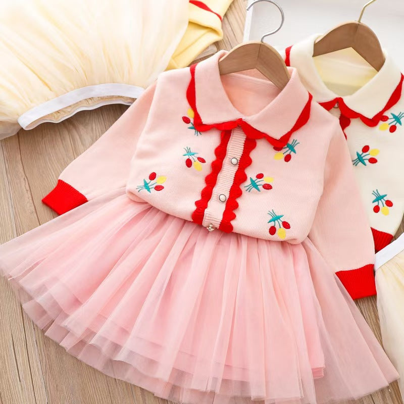 Kids' fall/winter sweater dress set - new korean style knitted sweater top and skirt two-piece outfit for toddlers and young children