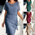 independent station new arrival summer silmdresspatchwork chiffon round neck short-sleeved dress for women
