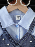 new summer cross-border girls' collared shirt, denim vest, and beaded jeans three-piece set
