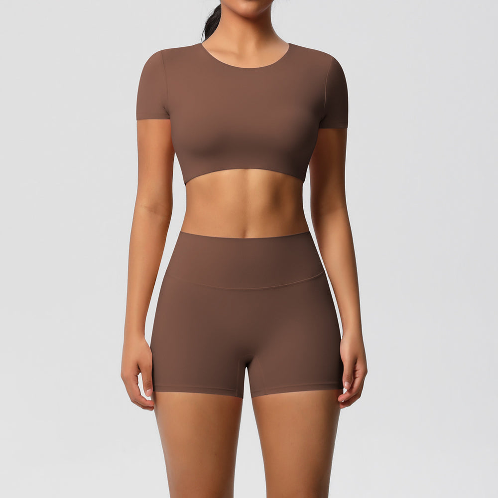 New arrival: european and american style solid color double-sided brushed breathable compression yoga set - 8 piece activewear set for running and fitness
