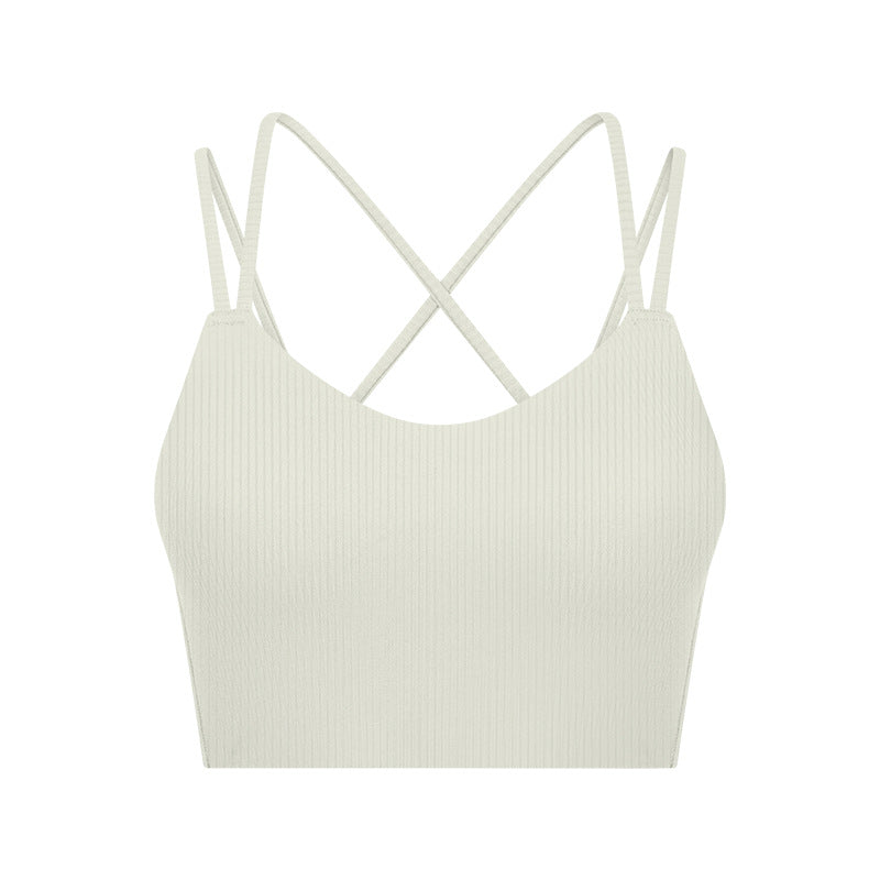 New spr ribbed fixed one-piece cup sports bra - sexy back, short style activewear for women (model dw366)