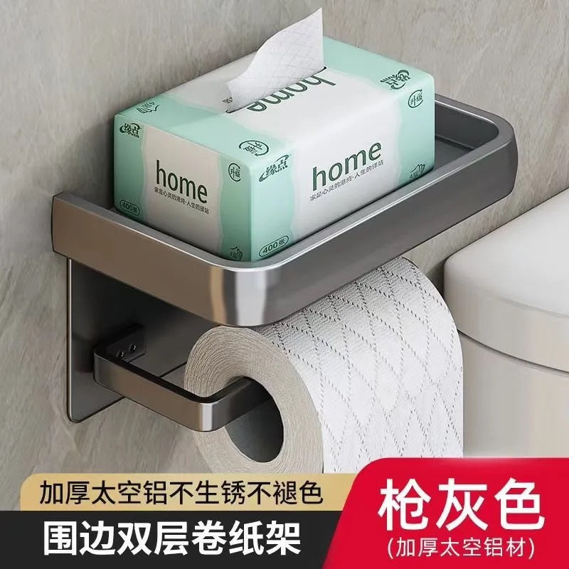Bathroom tissue box wall-mounted toilet paper holder, punch-free waterproof toilet paper dispenser, restroom roll paper holder