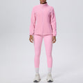 New arrival: solid color fleece-lined stand collar zip-up jacket and pants yoga set - two-piece activewear for running and fitness