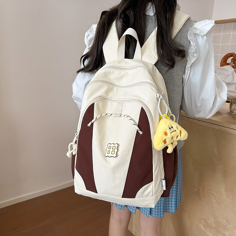 New plush charm backpack - cute japanese style, large capacity, lightweight school bag for middle school girls, plush double shoulder bag