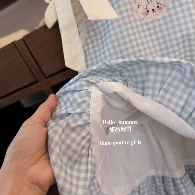 【dropshipping】girls'  new korean style summer sweet bow dress - plaid cute baby tulip dress
