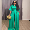 Fashion cross-border women's clothing  summernew arrivalelegantpure colorshort lapel shirt high waist shirred pants suit