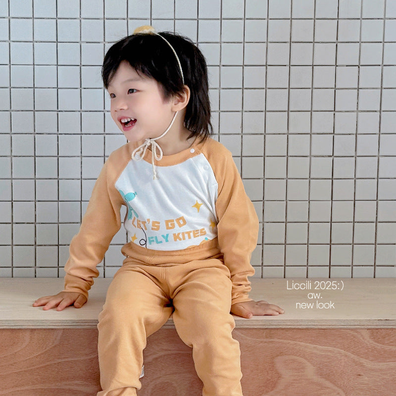 Kids' thermal underwear set - baby pure cotton class a warm innerwear for boys and girls - autumn and winter home wear pajamas