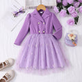 Girls' dress for toddlers and young children, collared button-down mesh long-sleeve dress