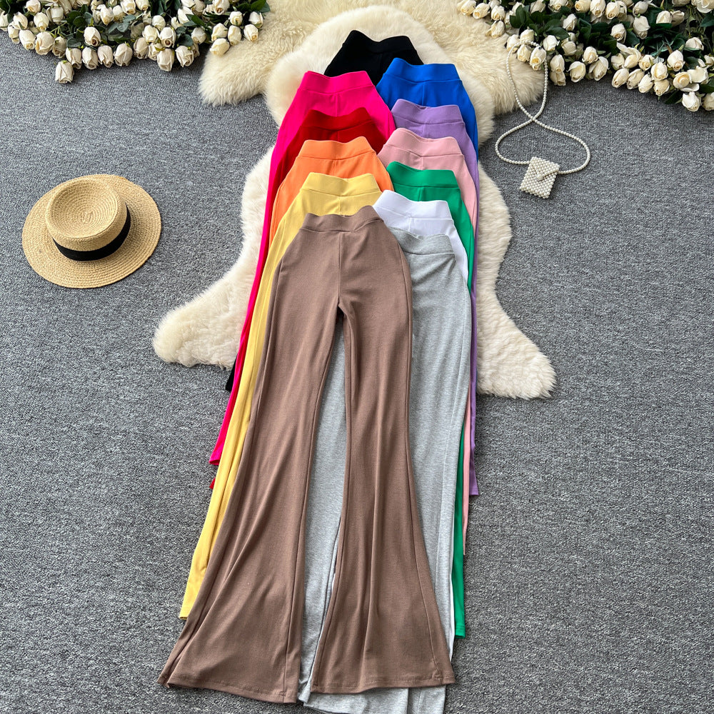 Fashion ins wear women's autumn wear pure lust hot girl elastic waist silm hip-covering slightly flared pants sports yoga pants