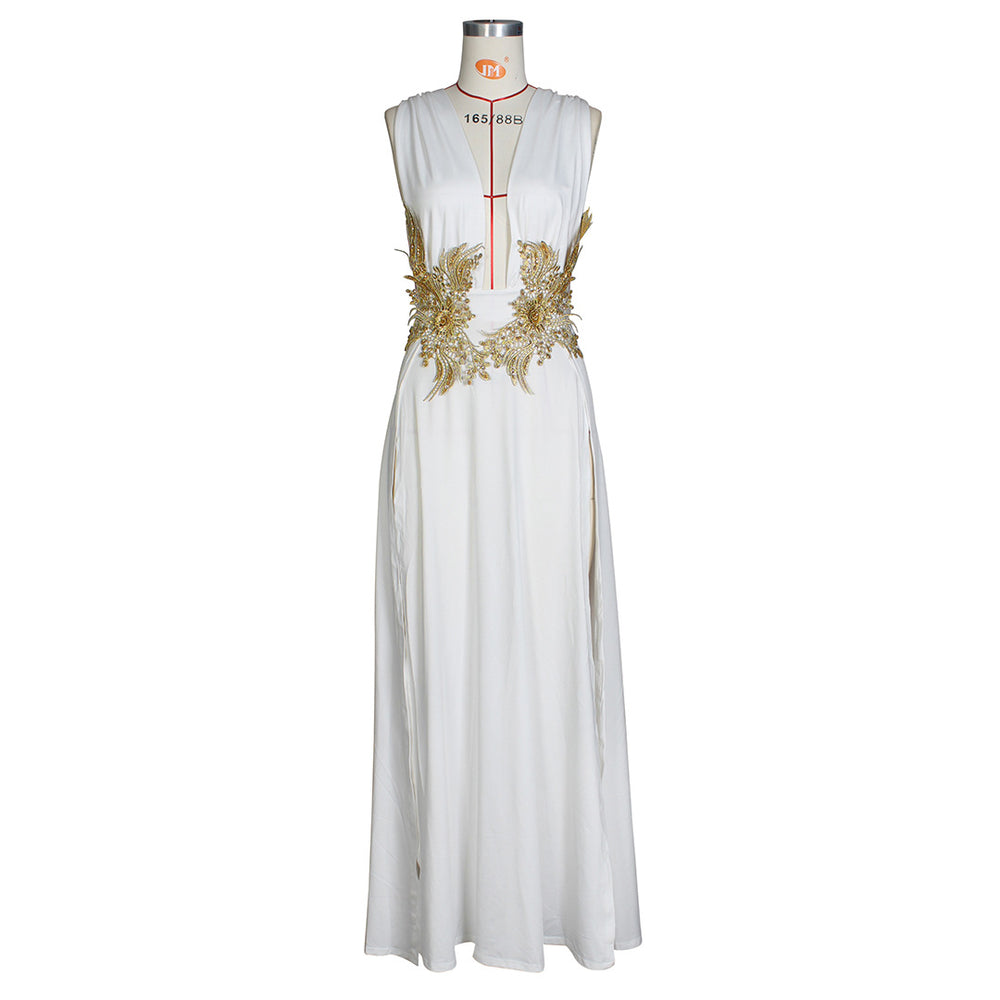 New arrivalfashion women's long skirt sexyfashion wedding evening dress deep v high slit part large swing mop long skirt